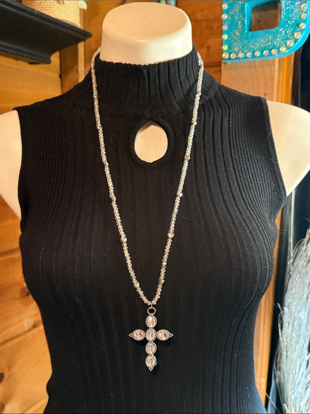 Silver Crystal Cross Pendant Necklace - Women Jewelry